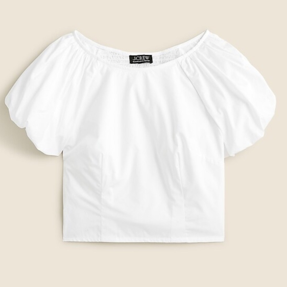 NWT! J.Crew Fitted white puff-sleeve top. Womens Size 12